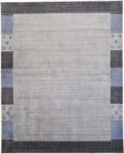 4' X 6' Gray Blue And Black Wool Hand Knotted Stain Resistant Area Rug