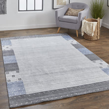4' X 6' Gray Blue And Black Wool Hand Knotted Stain Resistant Area Rug
