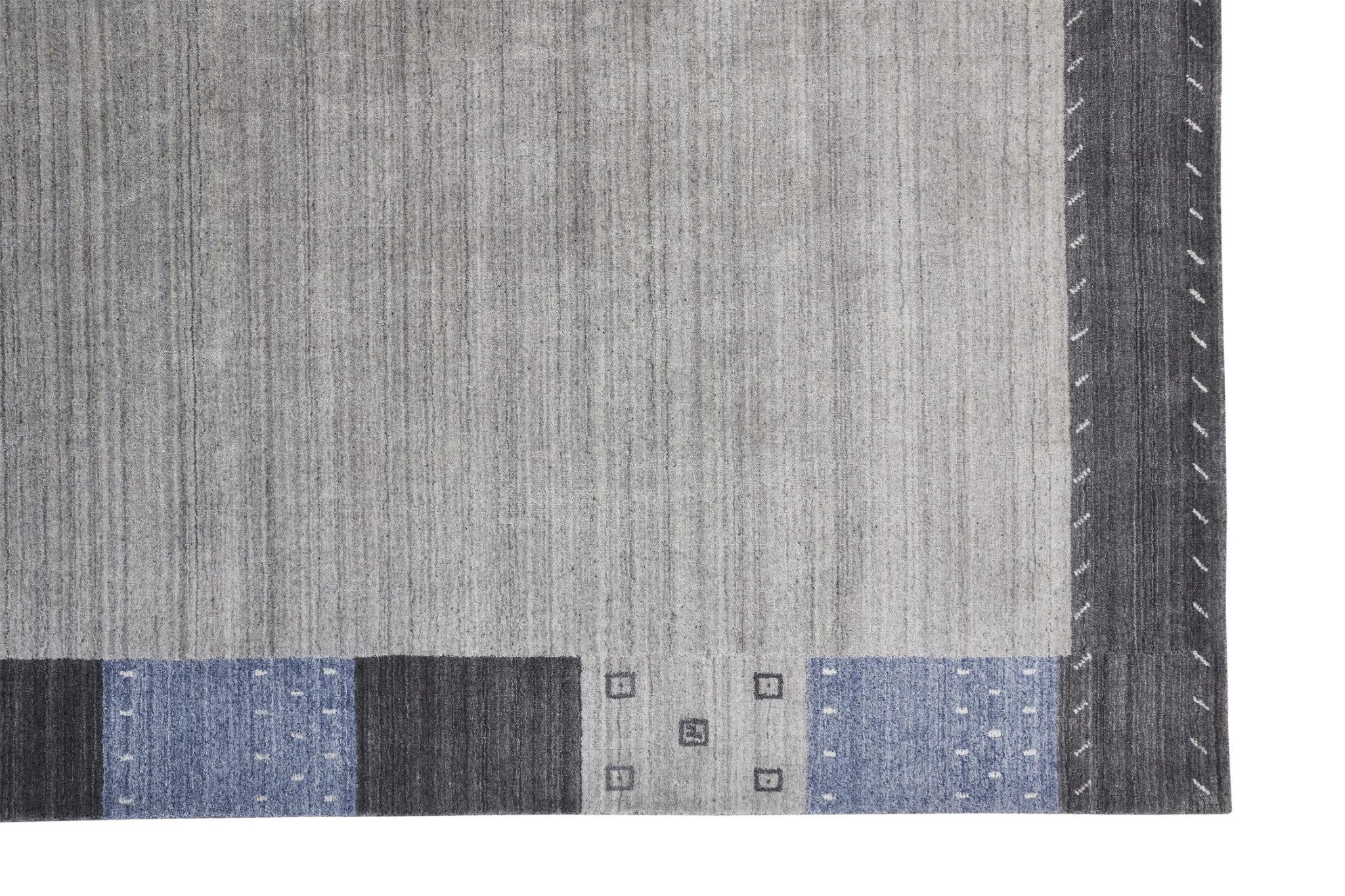 4' X 6' Gray Blue And Black Wool Hand Knotted Stain Resistant Area Rug