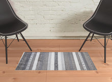 4' X 6' Gray Silver And Black Wool Striped Hand Knotted Stain Resistant Area Rug