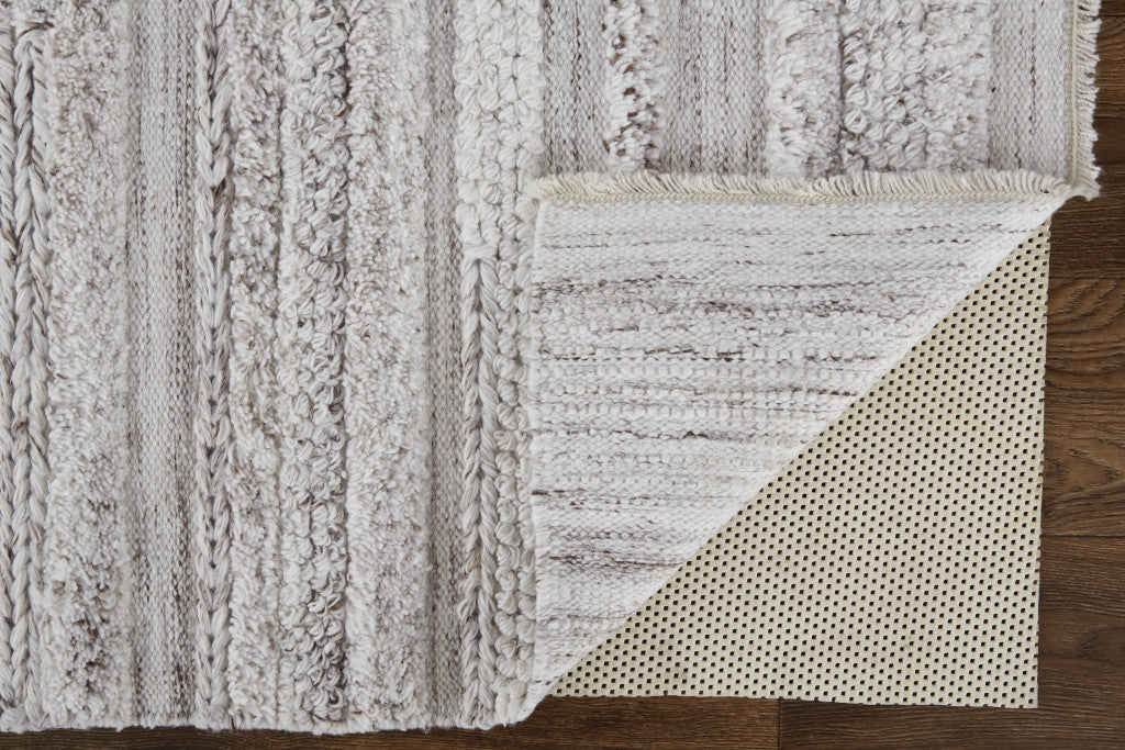 4' X 6' Ivory And Taupe Striped Hand Woven Stain Resistant Area Rug