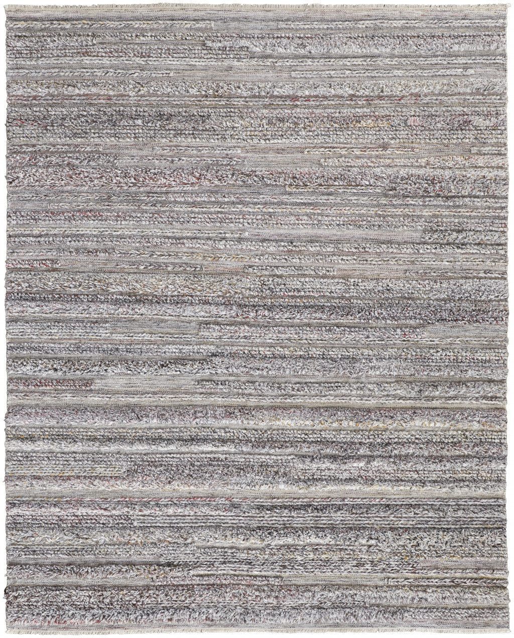 4' X 6' Ivory And Taupe Striped Hand Woven Stain Resistant Area Rug