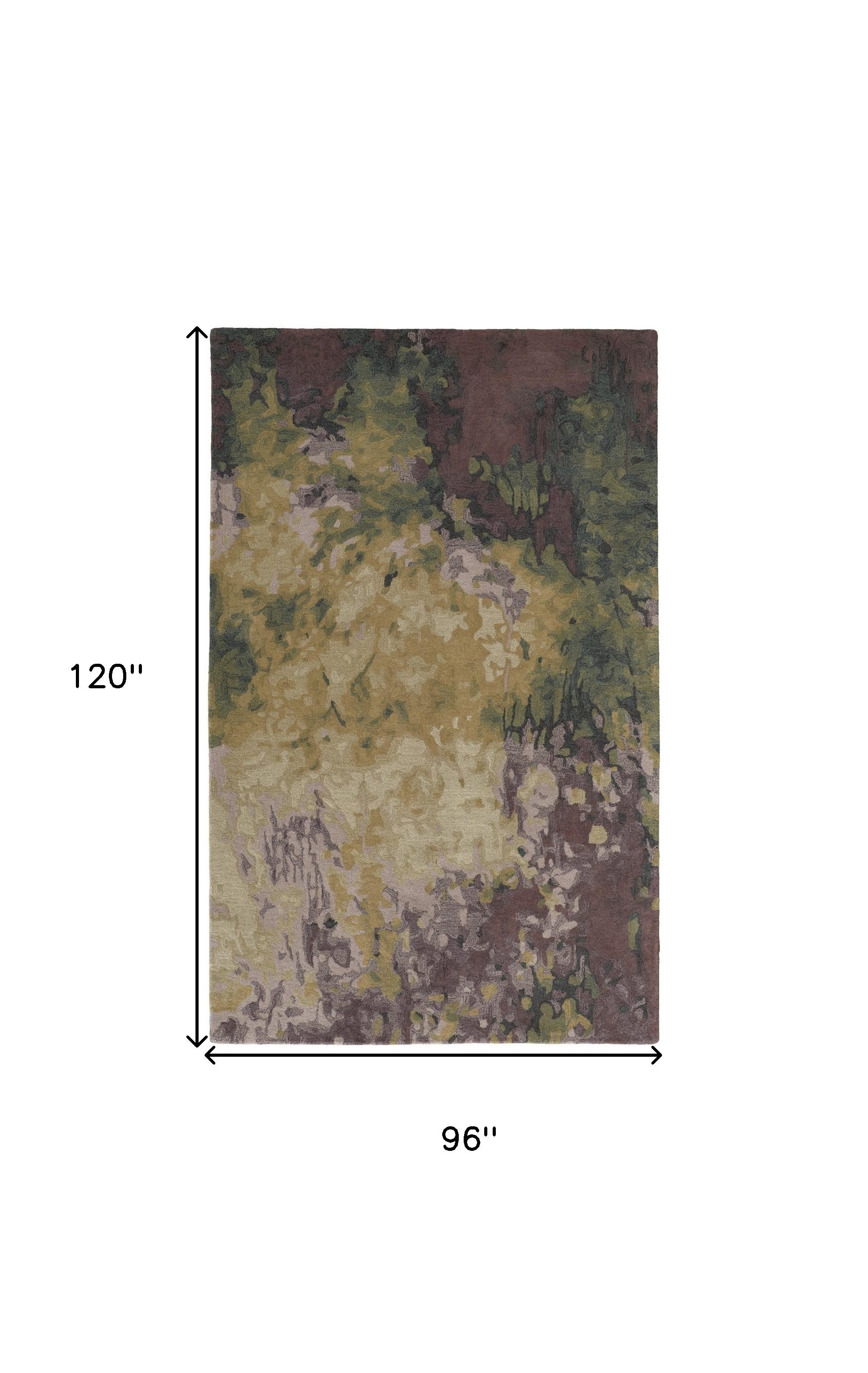 4' X 6' Gold Purple And Green Wool Abstract Tufted Handmade Stain Resistant Area Rug