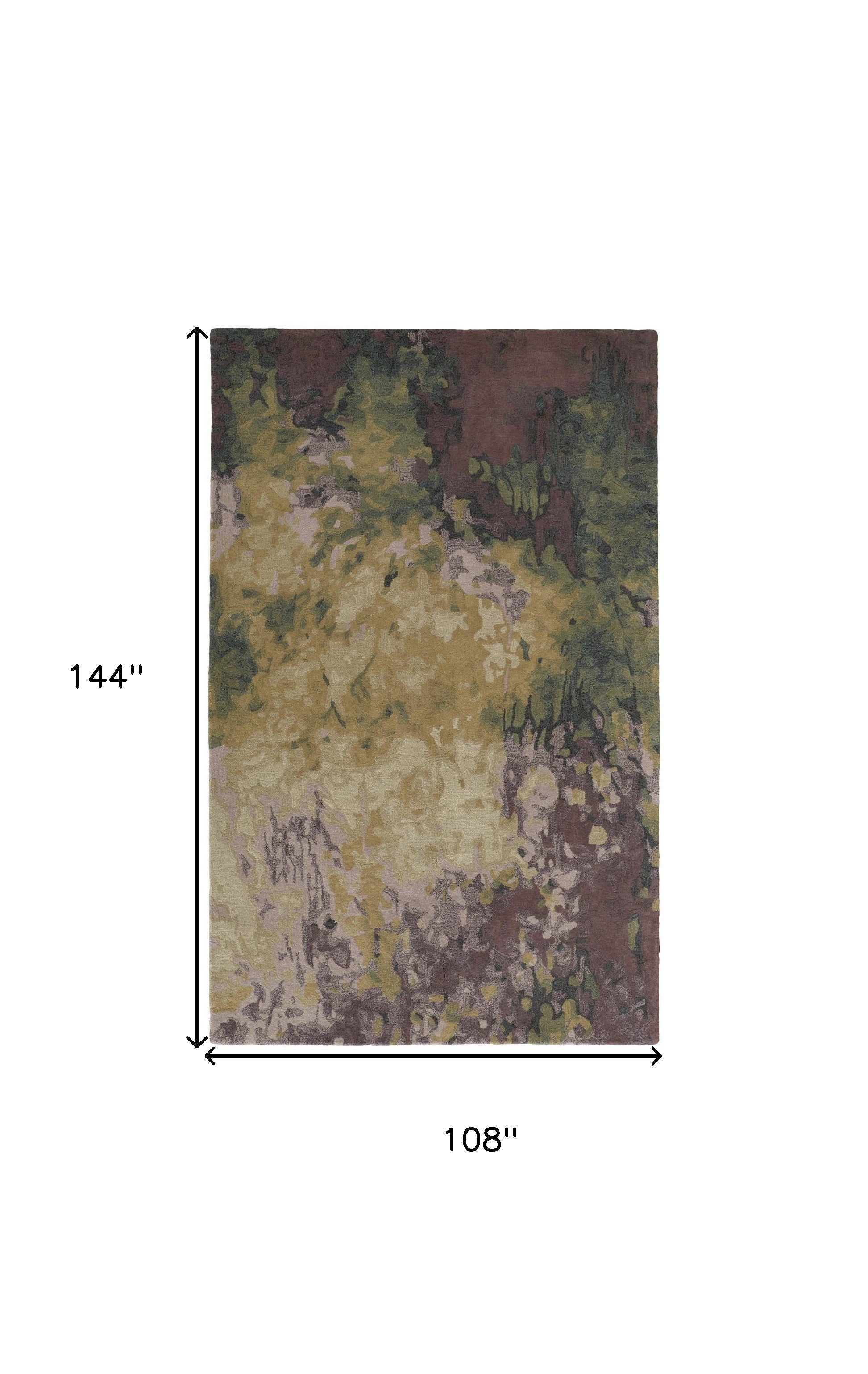 4' X 6' Gold Purple And Green Wool Abstract Tufted Handmade Stain Resistant Area Rug