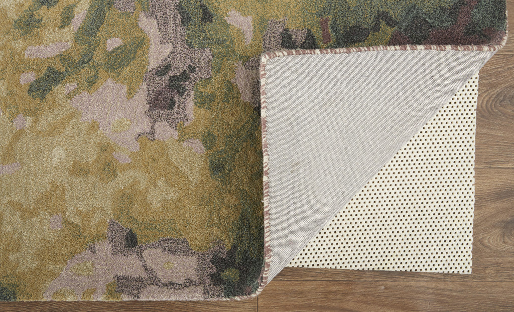 4' X 6' Gold Purple And Green Wool Abstract Tufted Handmade Stain Resistant Area Rug