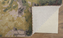 4' X 6' Gold Purple And Green Wool Abstract Tufted Handmade Stain Resistant Area Rug