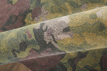 4' X 6' Gold Purple And Green Wool Abstract Tufted Handmade Stain Resistant Area Rug