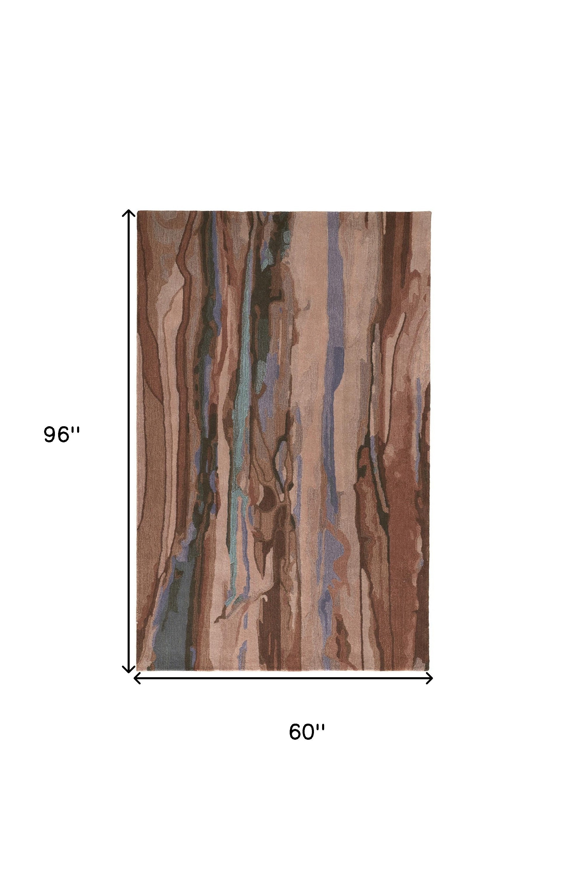 Red Pink And Blue Wool Abstract Tufted Handmade Stain Resistant Area Rug - 4' x 6'