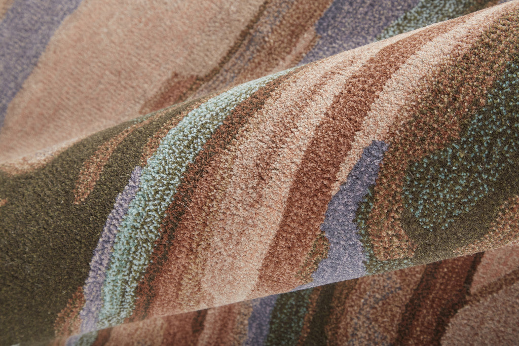 Red Pink And Blue Wool Abstract Tufted Handmade Stain Resistant Area Rug - 4' x 6'