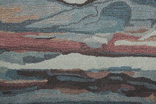 Red Pink And Blue Wool Abstract Tufted Handmade Stain Resistant Area Rug - 4' x 6'