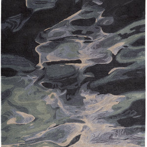 4' X 6' Green Blue And Black Wool Abstract Tufted Handmade Stain Resistant Area Rug