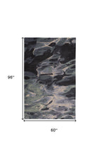 4' X 6' Green Blue And Black Wool Abstract Tufted Handmade Stain Resistant Area Rug