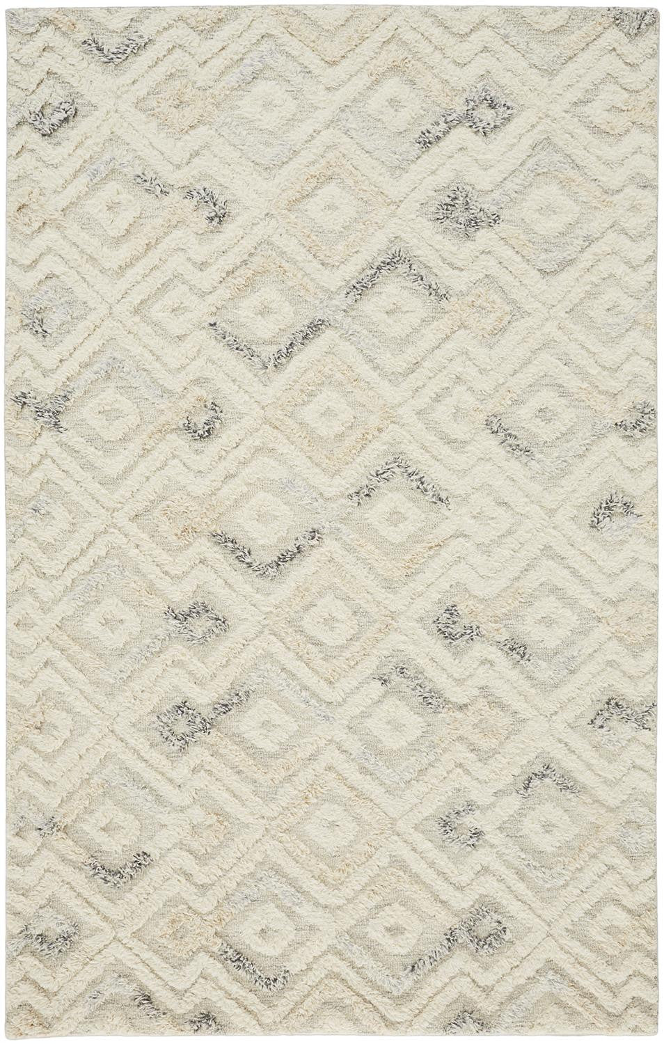 Gray And Ivory Wool Geometric Tufted Handmade Area Rug - 4' x 6'