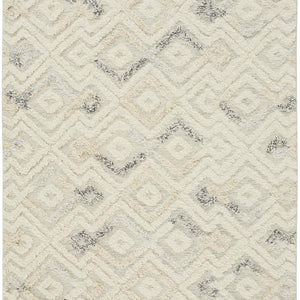 Gray And Ivory Wool Geometric Tufted Handmade Area Rug - 4' x 6'