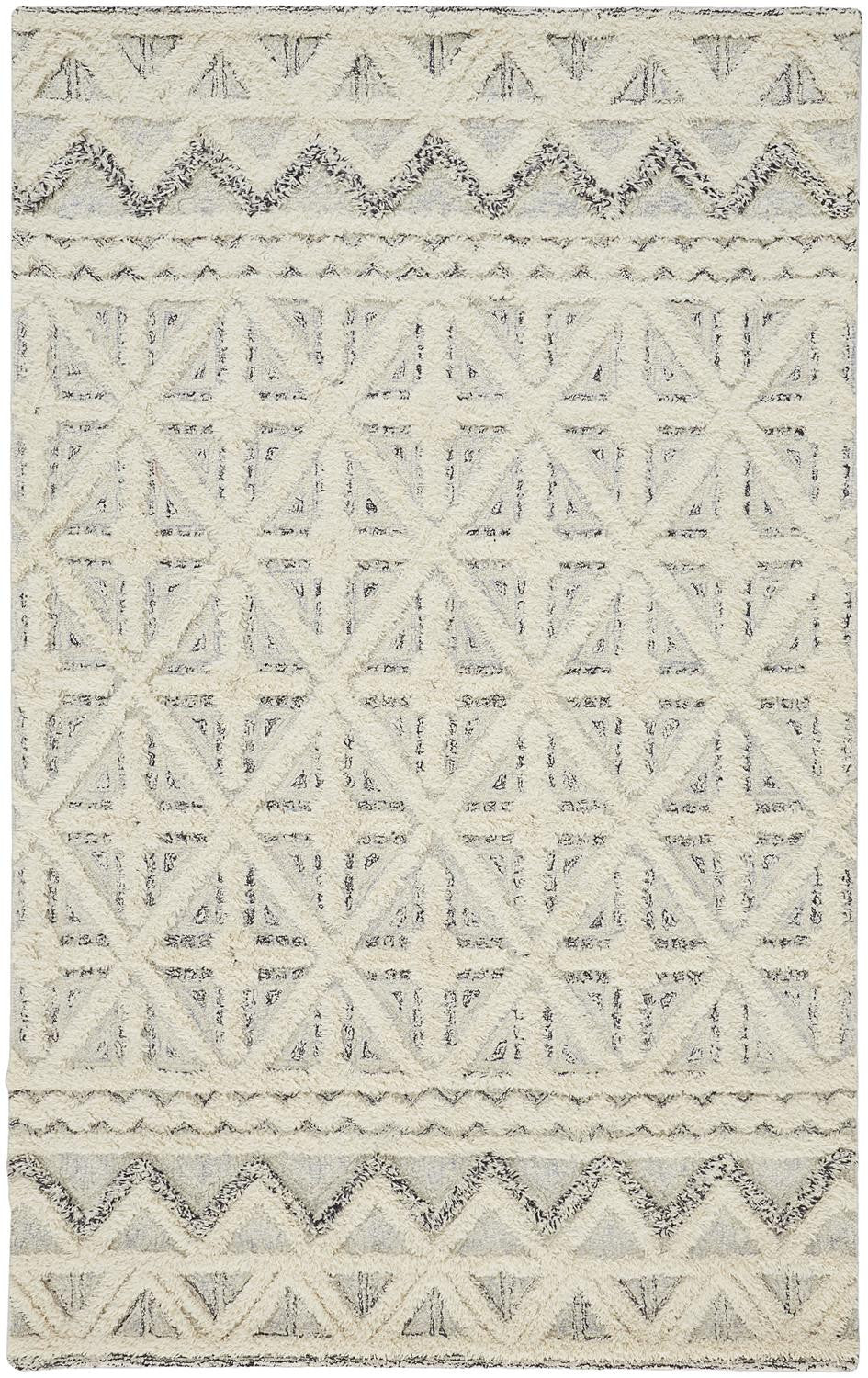 4' X 6' Ivory And Black Wool Geometric Tufted Handmade Stain Resistant Area Rug
