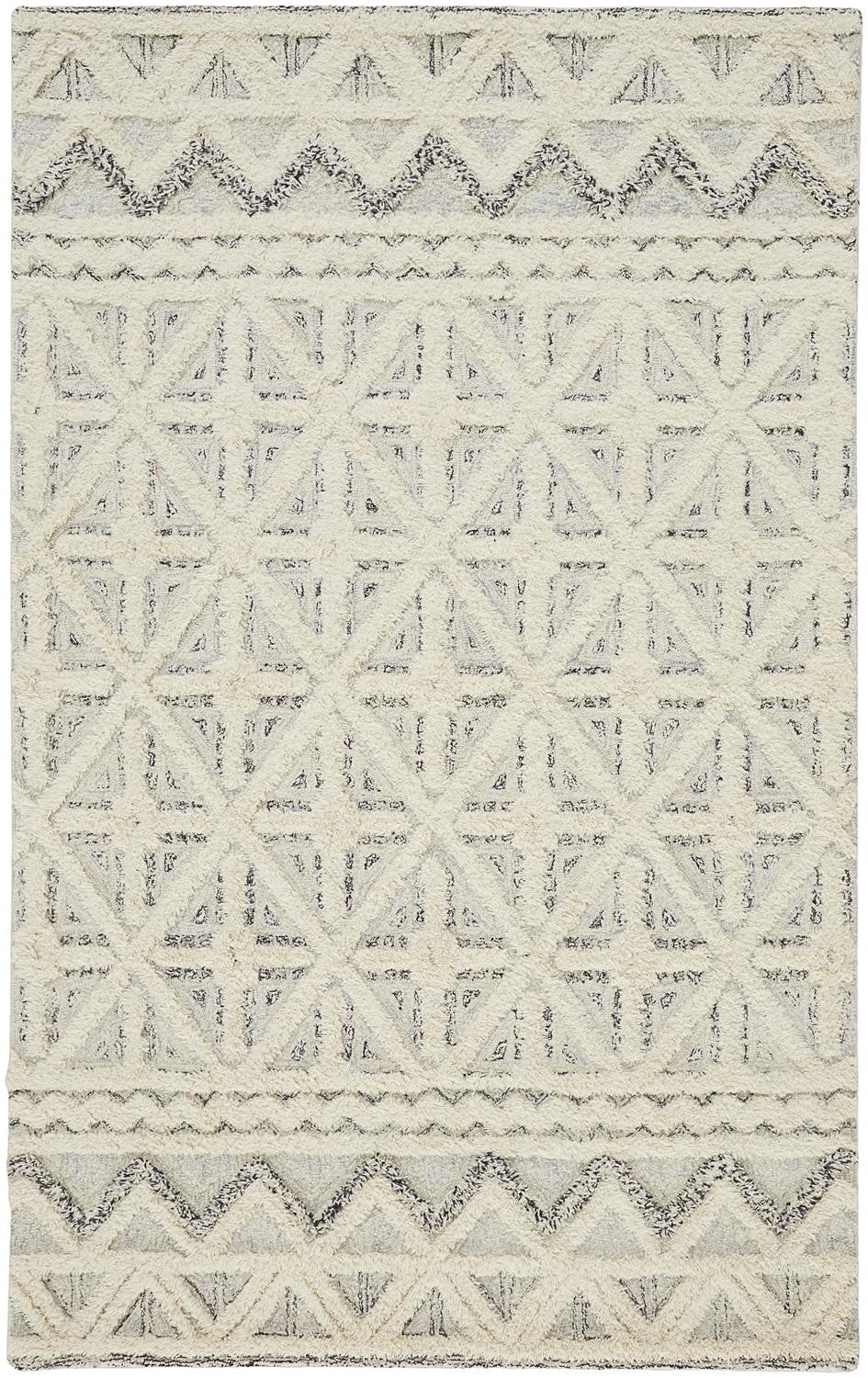 4' X 6' Ivory And Black Wool Geometric Tufted Handmade Stain Resistant Area Rug