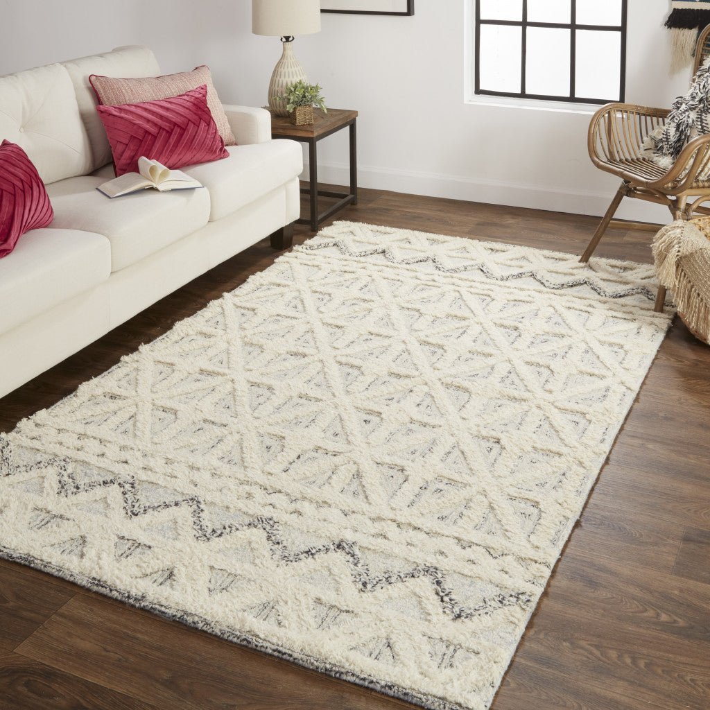 4' X 6' Ivory And Black Wool Geometric Tufted Handmade Stain Resistant Area Rug