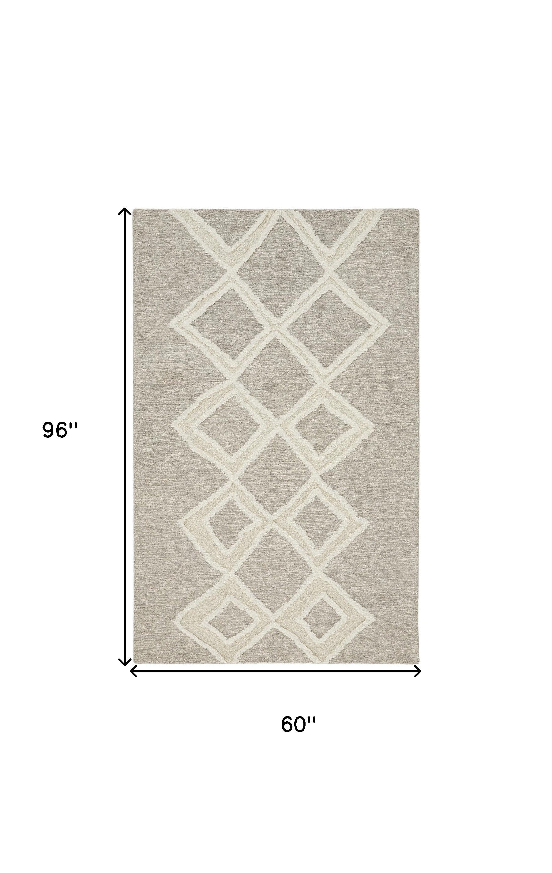 Gray And Ivory Wool Geometric Tufted Handmade Stain Resistant Area Rug - 4' X 6'