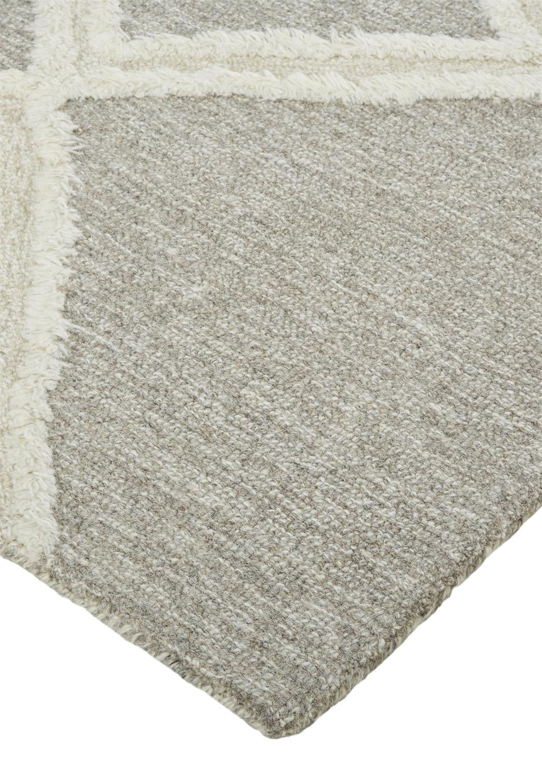 Gray And Ivory Wool Geometric Tufted Handmade Stain Resistant Area Rug - 4' X 6'