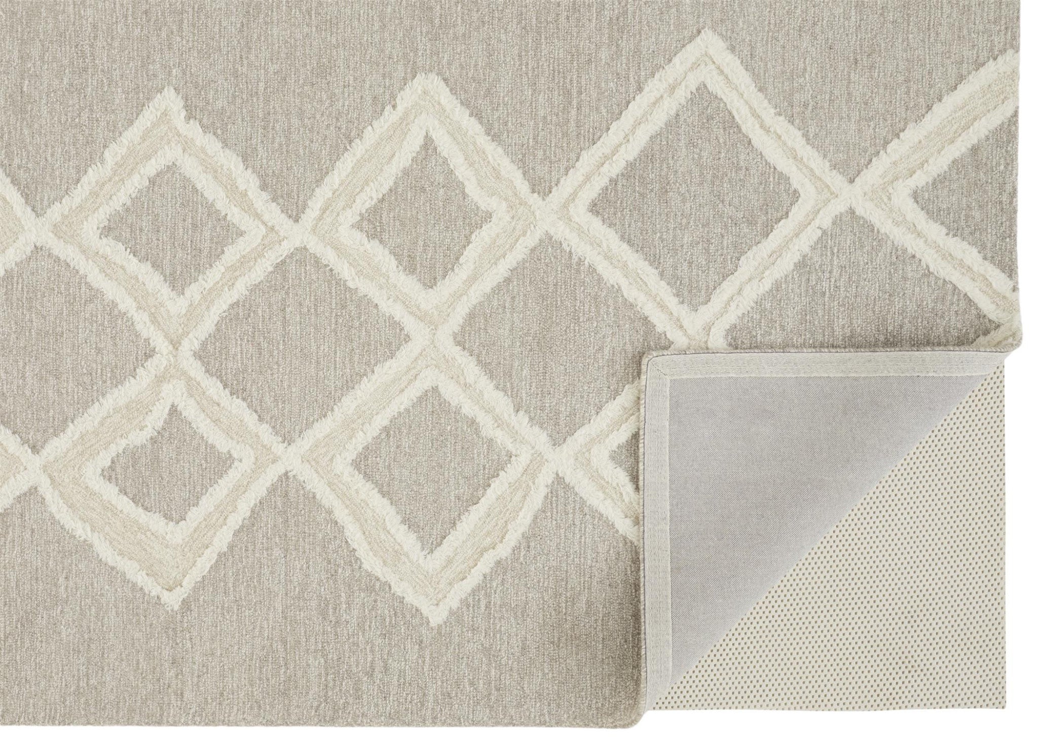 Gray And Ivory Wool Geometric Tufted Handmade Stain Resistant Area Rug - 4' X 6'