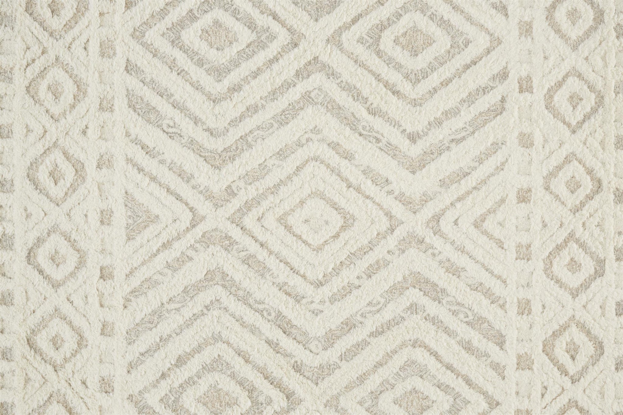 Ivory And Tan Wool Geometric Tufted Handmade Stain Resistant Area Rug - 4' x 6'