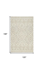 Ivory And Tan Wool Geometric Tufted Handmade Stain Resistant Area Rug - 4' x 6'