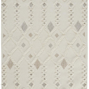 Ivory Tan And Silver Wool Geometric Tufted Handmade Stain Resistant Area Rug - 4' x 6'
