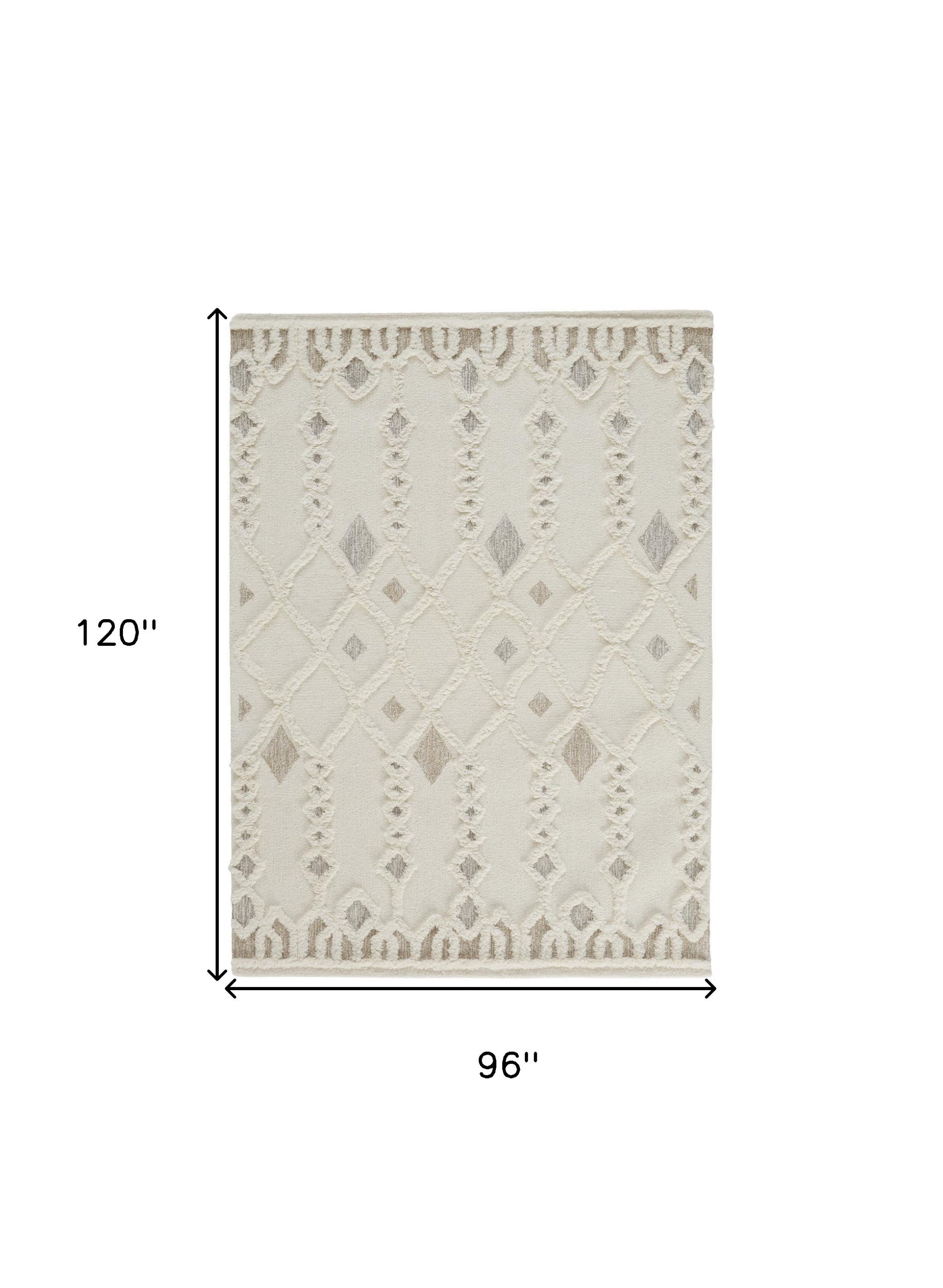 Ivory Tan And Silver Wool Geometric Tufted Handmade Stain Resistant Area Rug - 4' x 6'