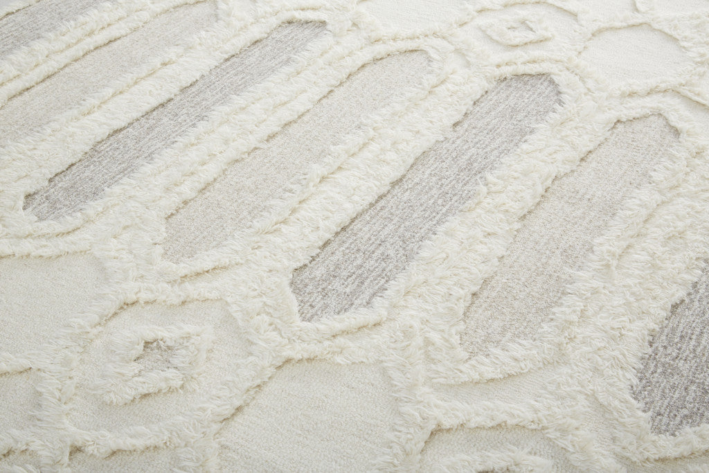 Ivory Taupe And Tan Wool Geometric Tufted Handmade Stain Resistant Area Rug - 4' x 6'