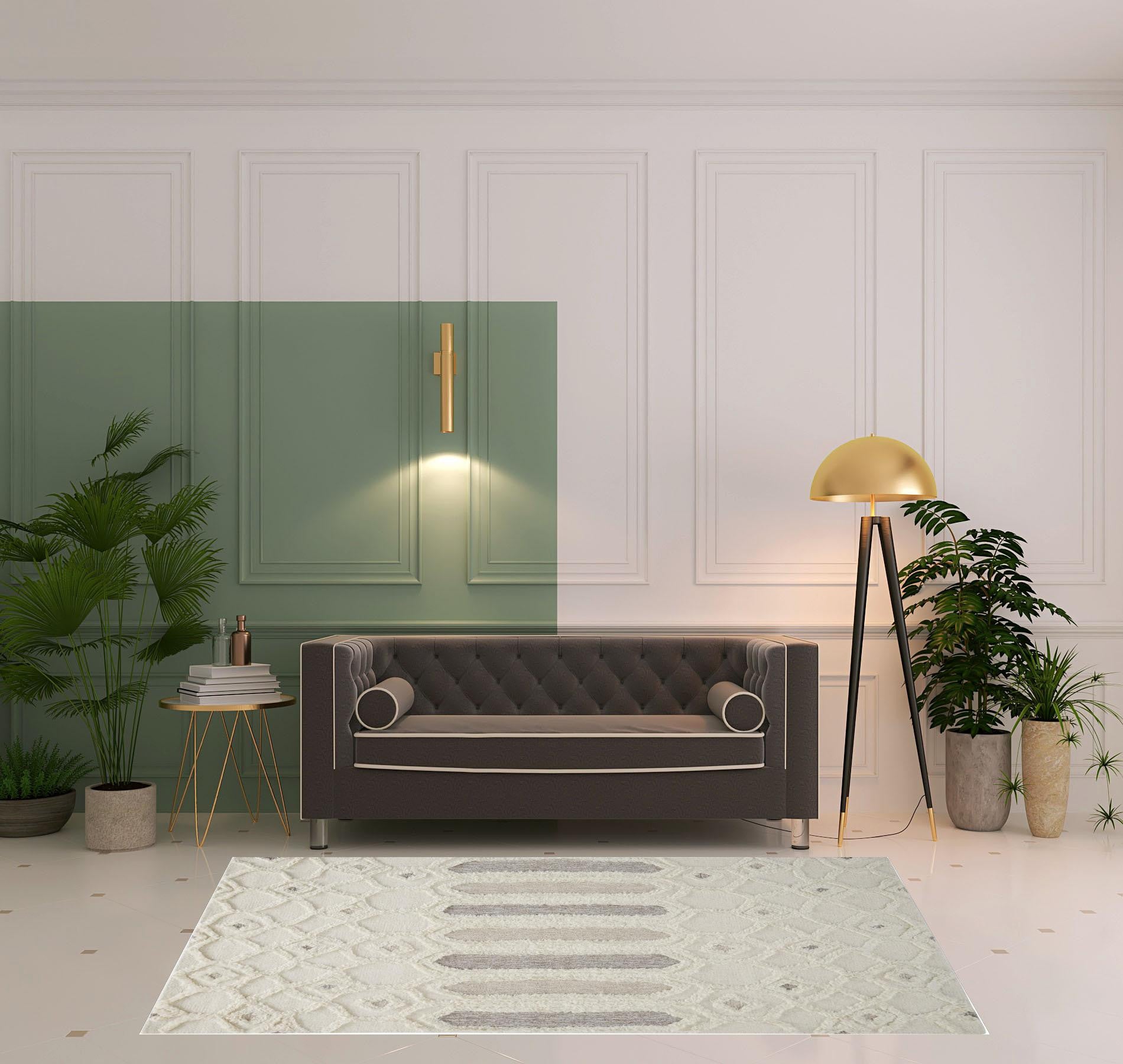 Ivory Taupe And Tan Wool Geometric Tufted Handmade Stain Resistant Area Rug - 4' x 6'