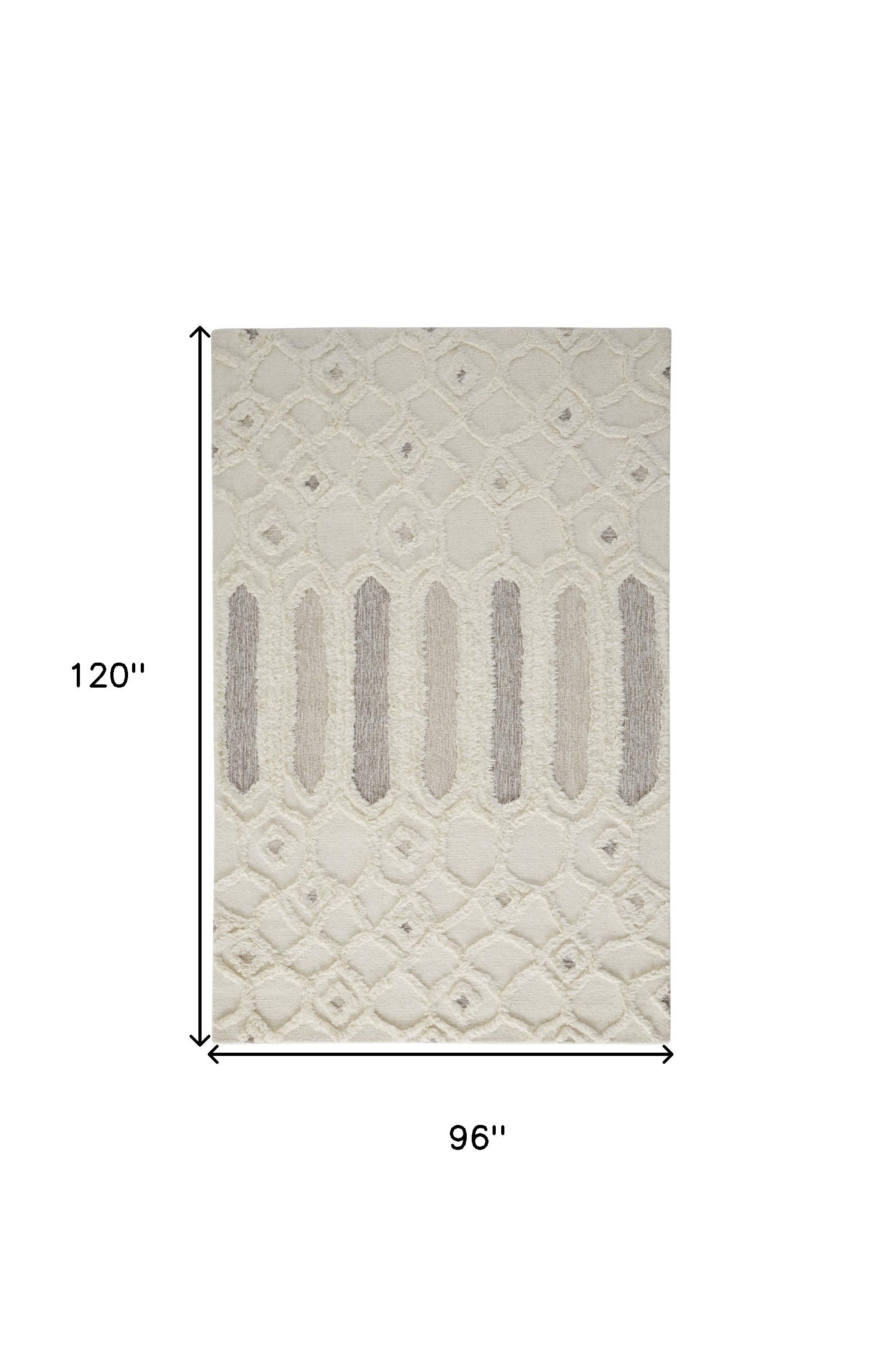 Ivory Taupe And Tan Wool Geometric Tufted Handmade Stain Resistant Area Rug - 4' x 6'