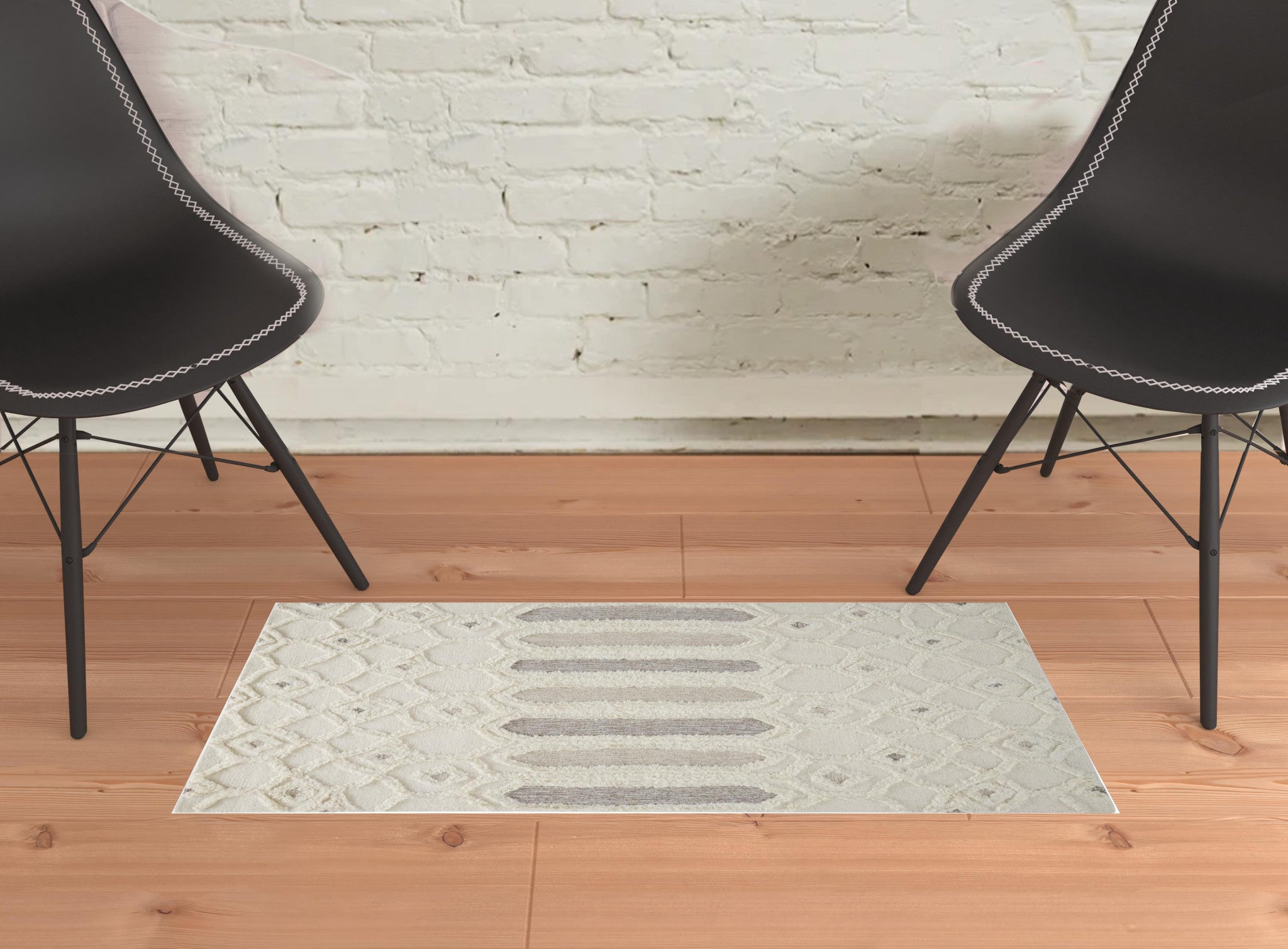 Ivory Taupe And Tan Wool Geometric Tufted Handmade Stain Resistant Area Rug - 4' x 6'