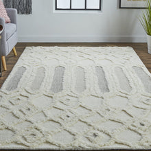 Ivory Taupe And Tan Wool Geometric Tufted Handmade Stain Resistant Area Rug - 4' x 6'