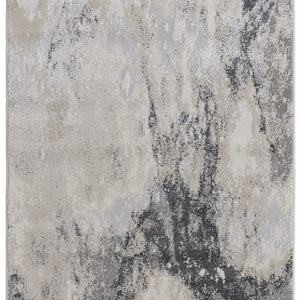 8' Gray And Ivory Abstract Power Loom Runner Rug