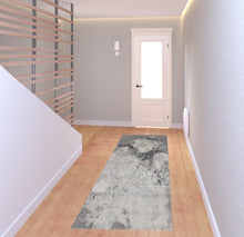 8' Gray And Ivory Abstract Power Loom Runner Rug