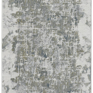 3' X 5' Green Gray And Ivory Abstract Distressed Stain Resistant Area Rug