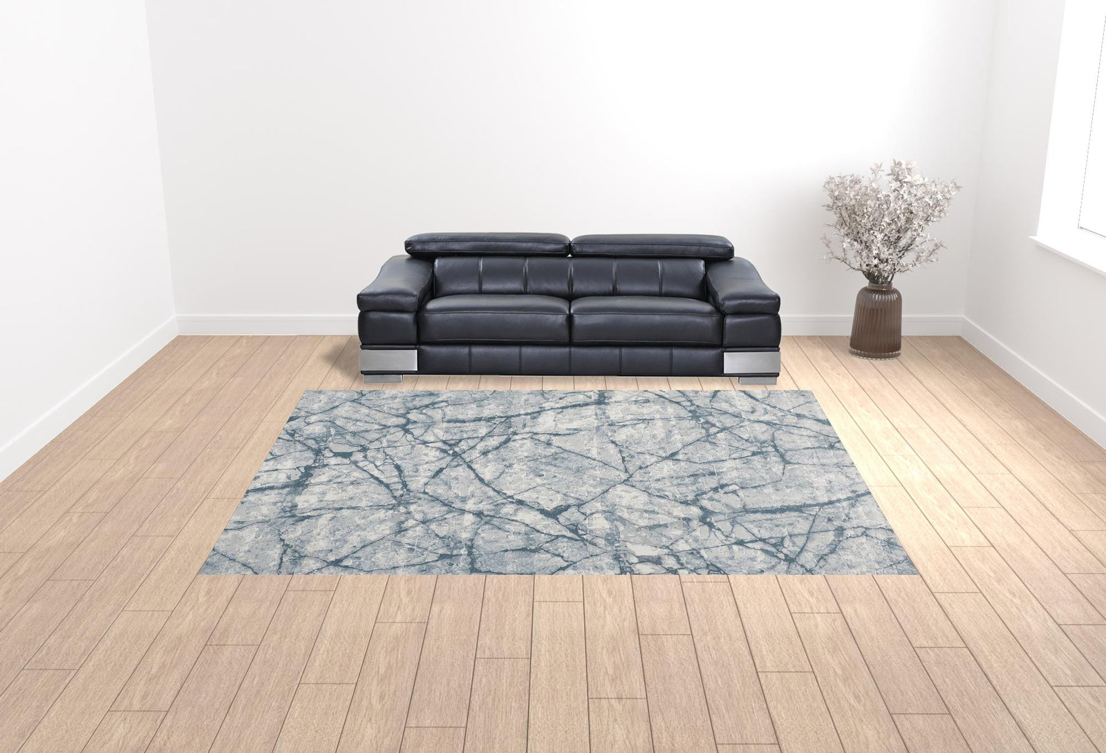 3' X 5' Blue Gray And Ivory Abstract Distressed Stain Resistant Area Rug