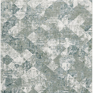 3' X 5' Green And Ivory Patchwork Distressed Stain Resistant Area Rug