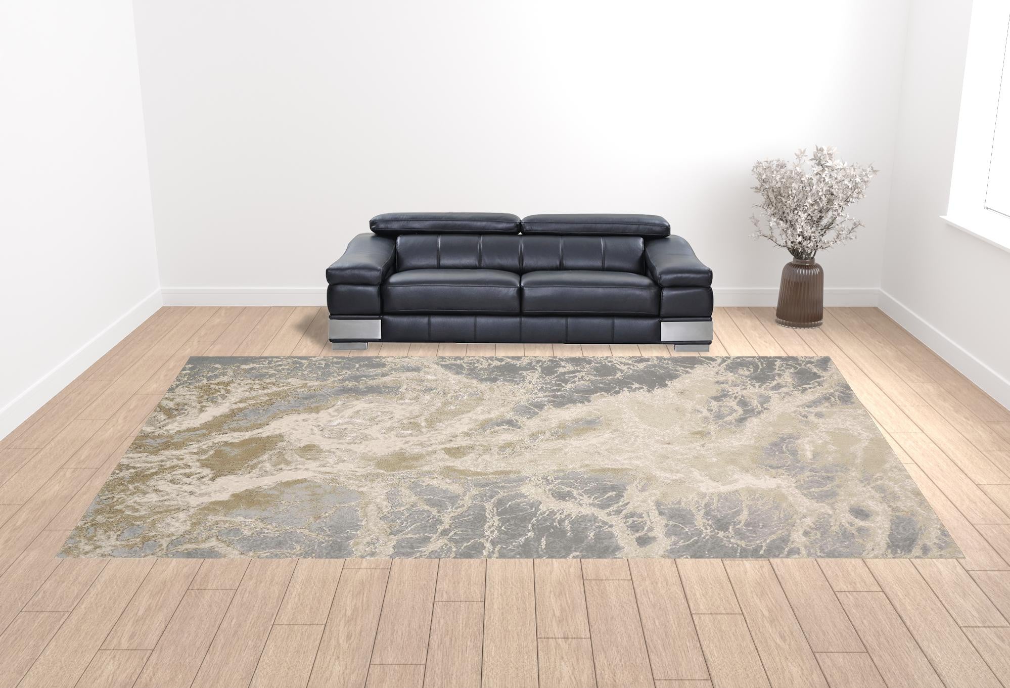 4' X 6' Ivory Silver And Gold Abstract Area Rug