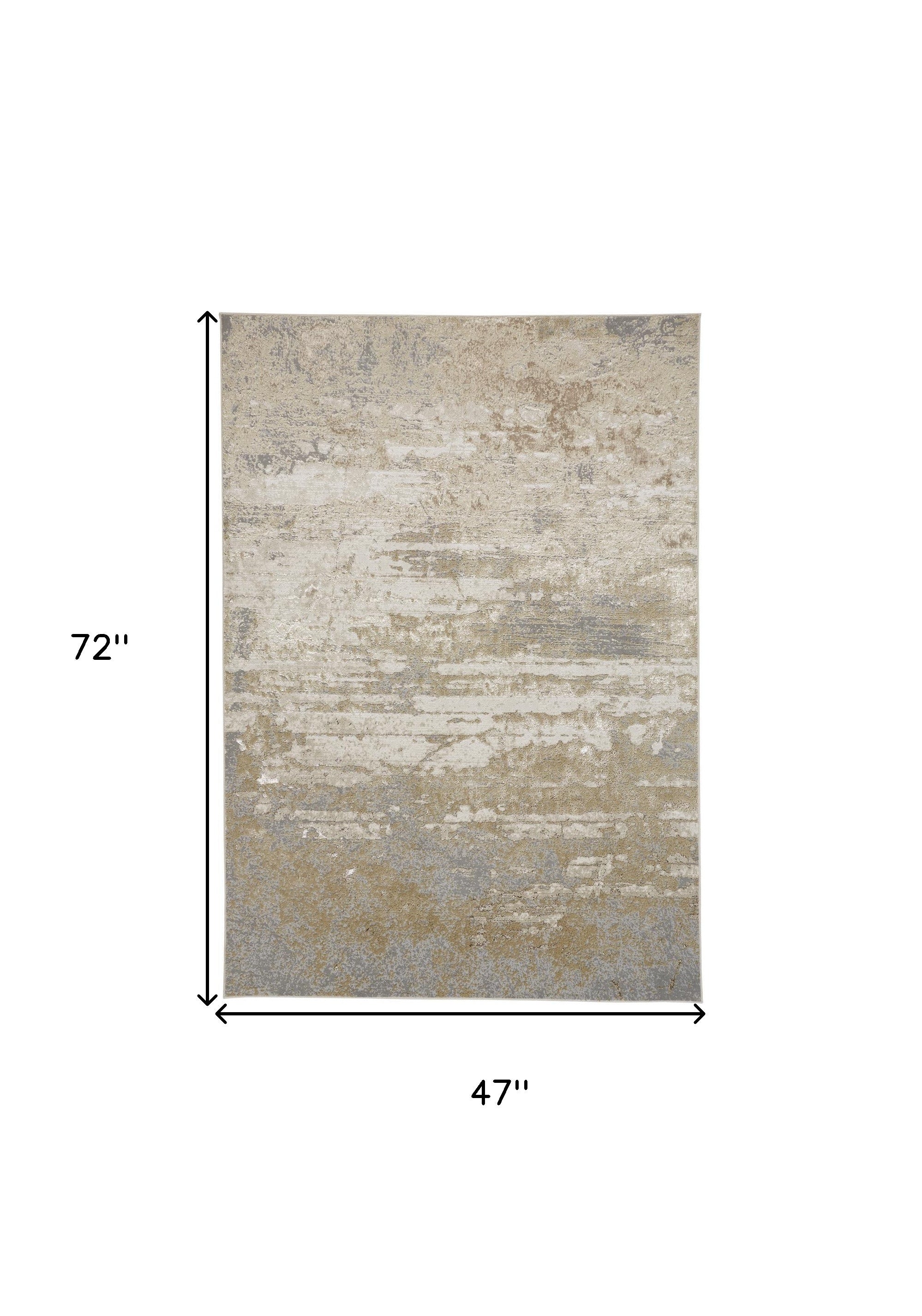Ivory Gold And Gray Abstract Area Rug - 4' x 6'