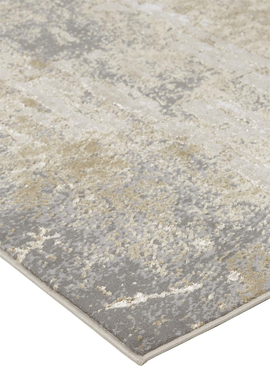 Ivory Gold And Gray Abstract Area Rug - 4' x 6'