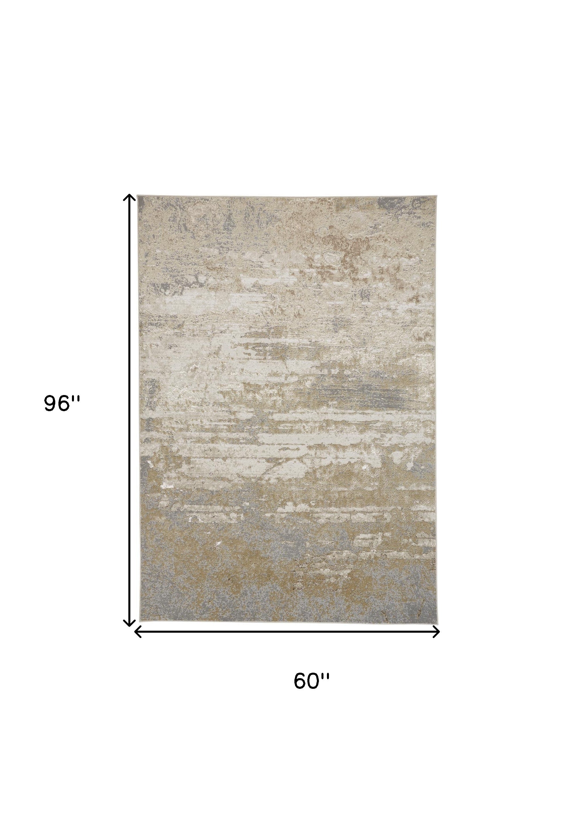 Ivory Gold And Gray Abstract Area Rug - 4' x 6'