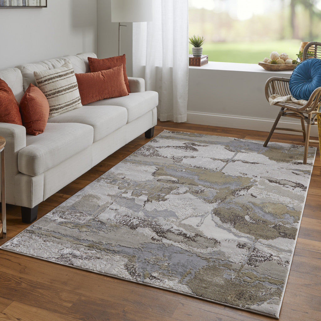 4' X 6' Gray Ivory And Gold Abstract Area Rug