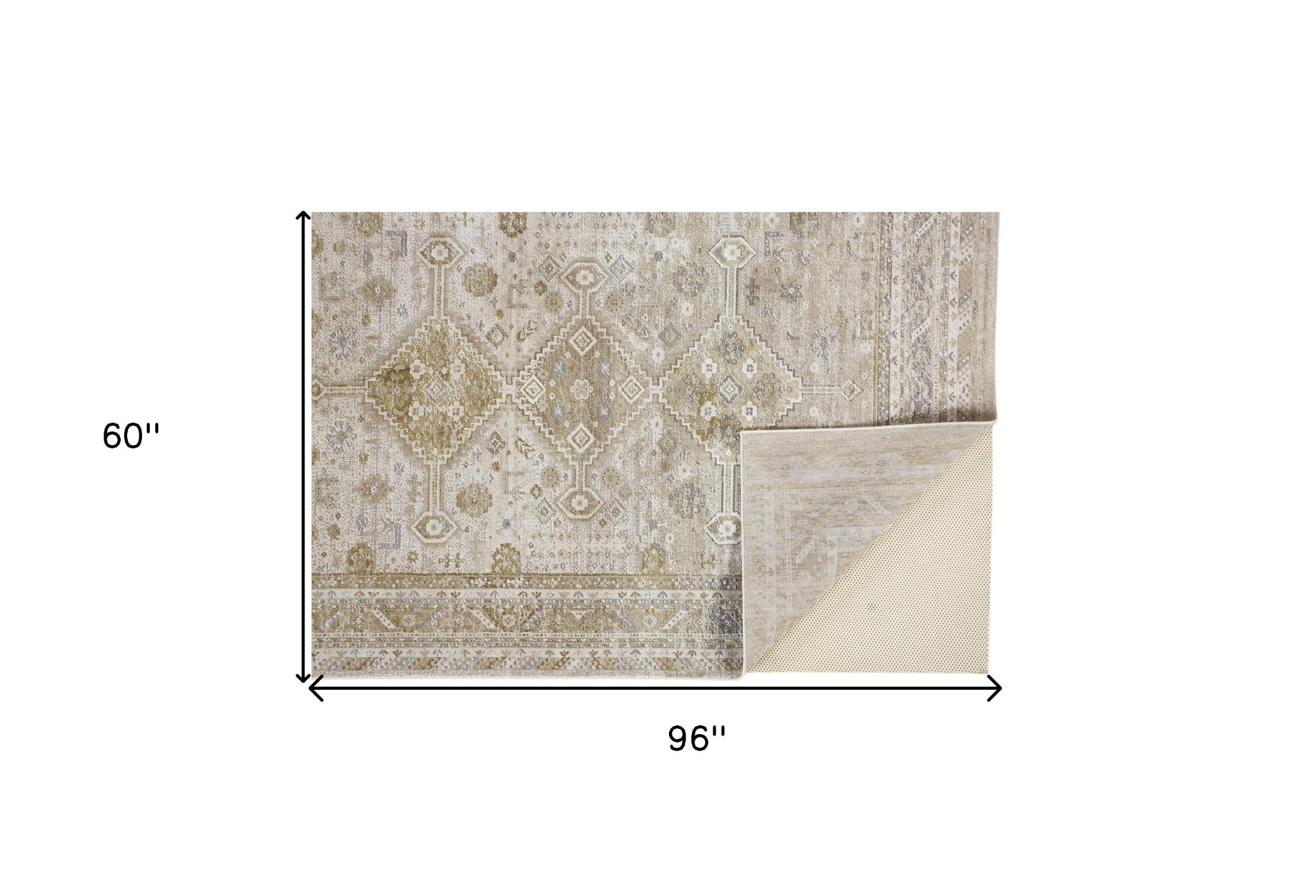 Gold And Ivory Floral Area Rug - 4' x 6'