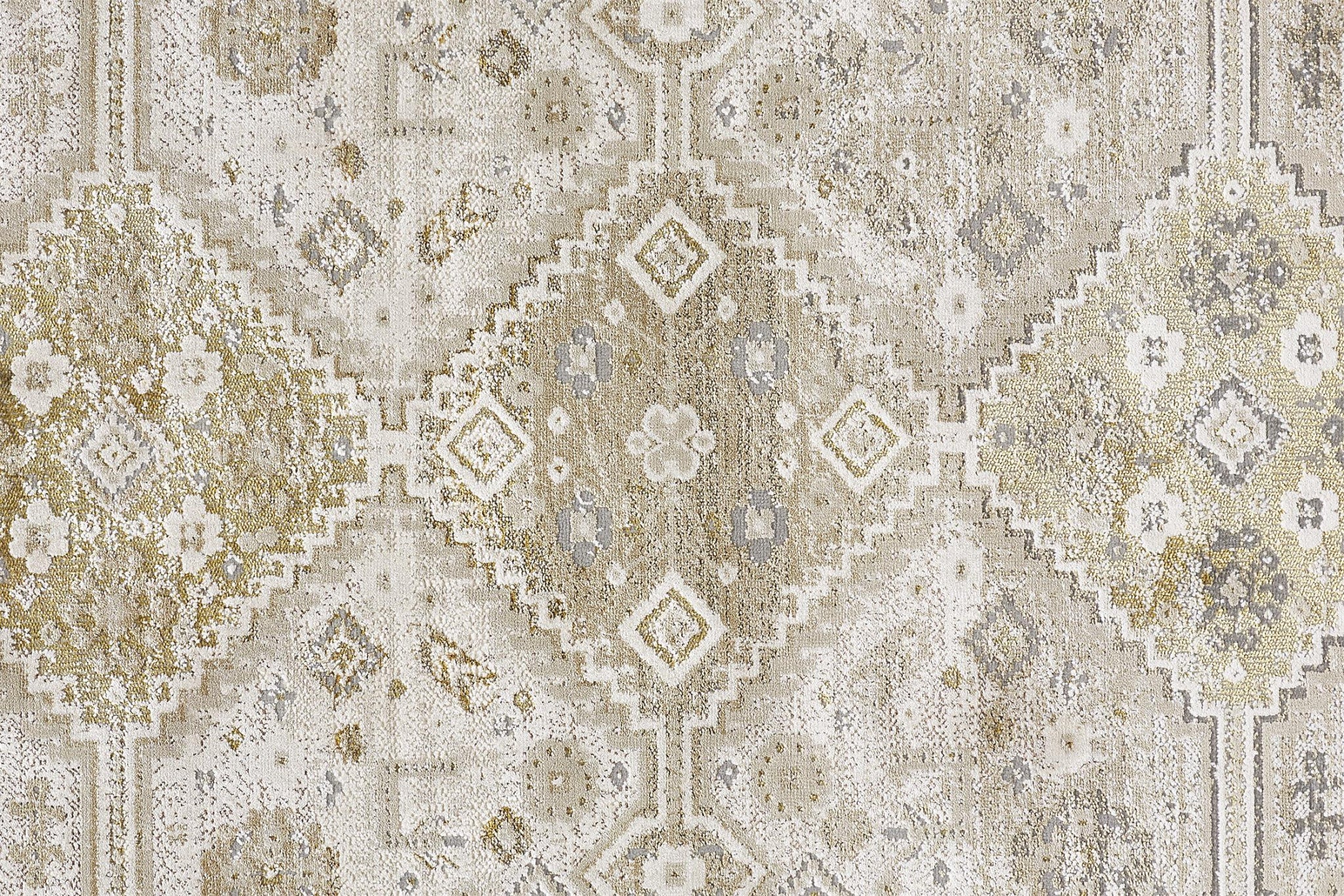 Gold And Ivory Floral Area Rug - 4' x 6'