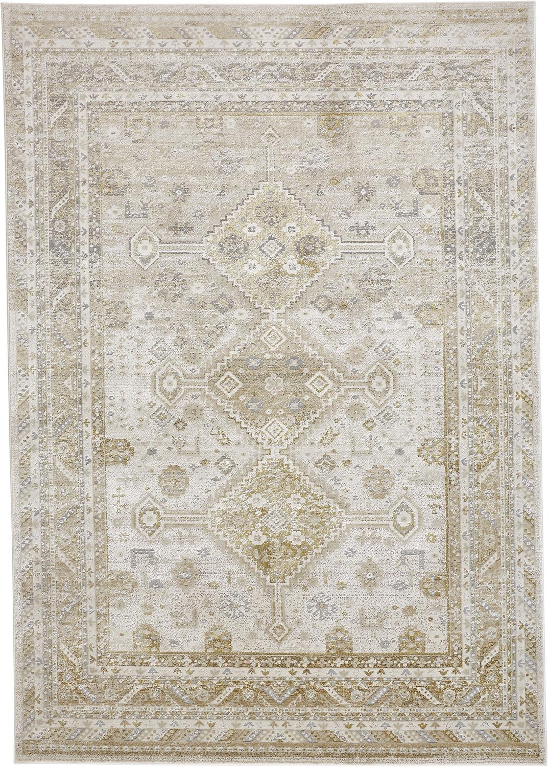 Gold And Ivory Floral Area Rug - 4' x 6'