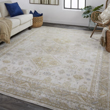 Gold And Ivory Floral Area Rug - 4' x 6'