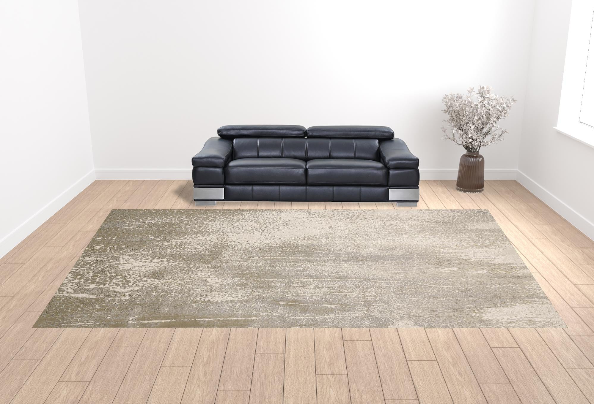 4' X 6' Ivory Gray And Gold Abstract Area Rug