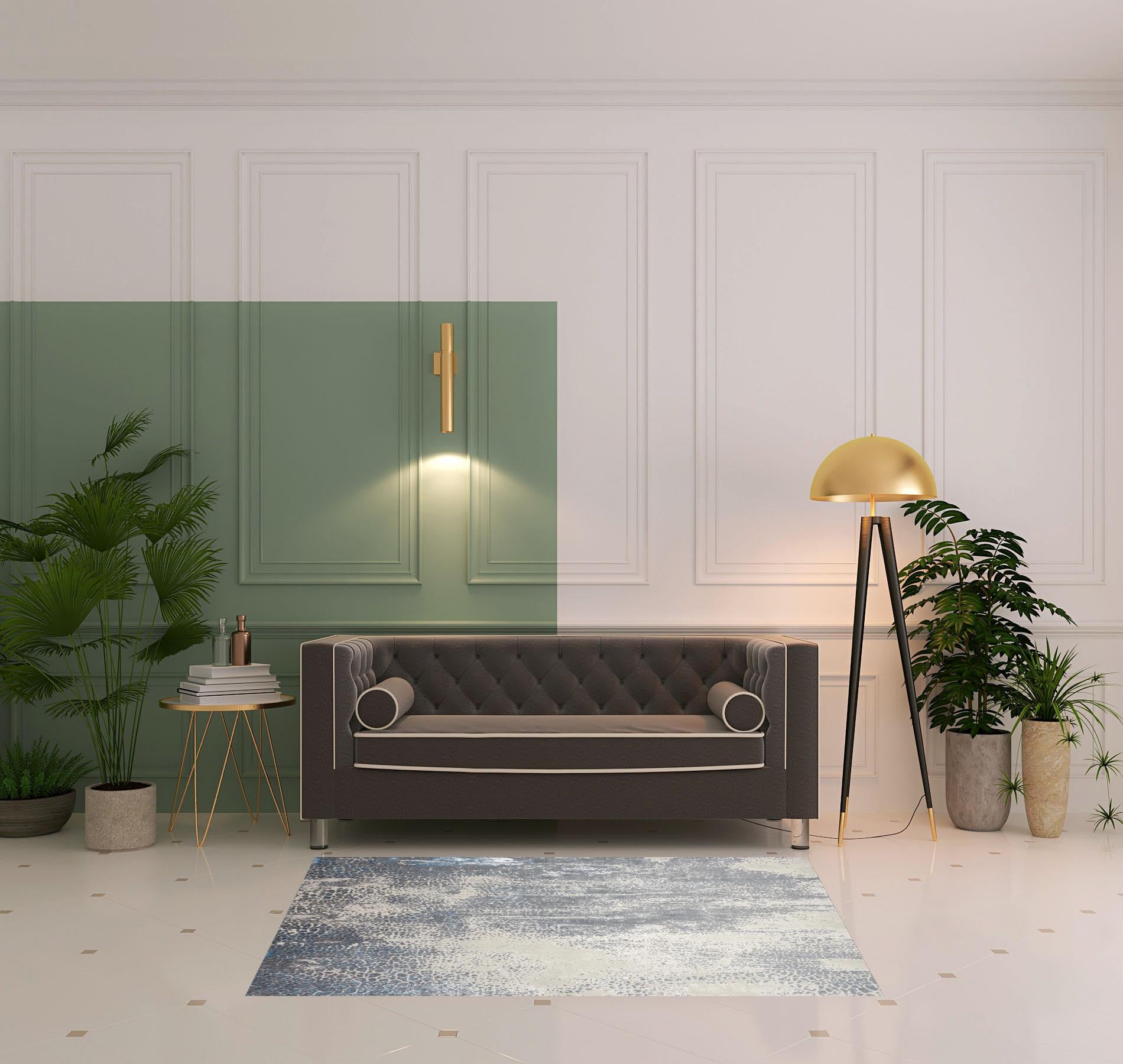 4' X 6' Gray Blue And Ivory Abstract Area Rug