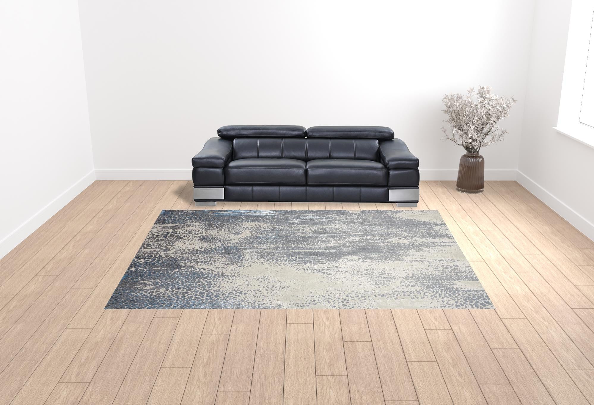 4' X 6' Gray Blue And Ivory Abstract Area Rug